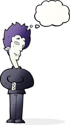 cartoon vampire with thought bubble