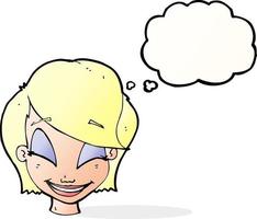 cartoon pretty female face with thought bubble vector