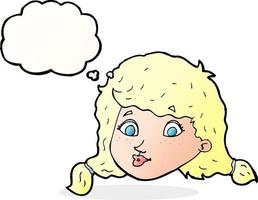 cartoon pretty female face with thought bubble vector