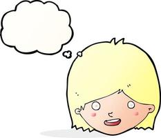 cartoon happy female face with thought bubble vector