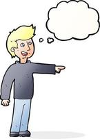 cartoon happy man pointing and laughing with thought bubble vector