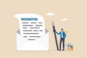 Professional write resignation letter to quit job or inform to leave company, change new job or notify boss, manager of dismissal concept, businessman professional with pen writing resignation email. vector