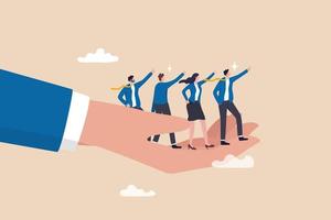 Company culture or employees sharing the same value, goals and attitude to make up organization and corporate success concept, business people employees pointing to the same goal in company hand. vector