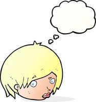 cartoon female face with raised eyebrow with thought bubble vector
