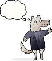 cartoon wolf businessman with thought bubble vector