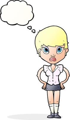 cartoon annoyed girl with thought bubble