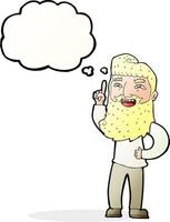 cartoon happy bearded man with idea with thought bubble vector