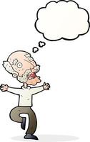 cartoon old man having a fright with thought bubble vector