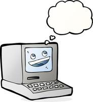 cartoon old computer with thought bubble vector