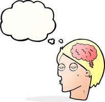 cartoon head with brain symbol with thought bubble vector