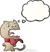 cartoon frightened cat with thought bubble vector