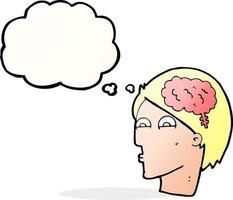 cartoon head with brain symbol with thought bubble vector