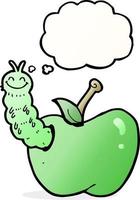 cartoon bug eating apple with thought bubble vector