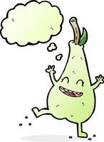 cartoon happy dancing pear with thought bubble vector