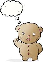 cartoon unhappy teddy bear with thought bubble vector