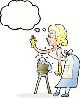 cartoon housewife washing up with thought bubble vector