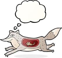 cartoon wolf with mouse in belly with thought bubble vector