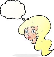 cartoon pretty female face with thought bubble vector