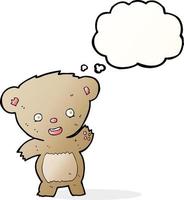 cartoon waving teddy bear with thought bubble vector