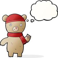 cartoon waving teddy bear with thought bubble vector