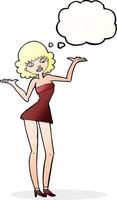 cartoon woman in cocktail dress with thought bubble vector