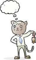 cartoon business cat with dead mouse with thought bubble vector