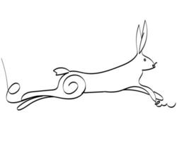 Isolated element on white background. Stylized hare. Vector. Single line drawing. Black and white image. Jumping, running rabbit. Suitable for posters, stickers and postcards vector