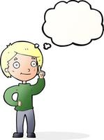 cartoon boy with idea with thought bubble vector