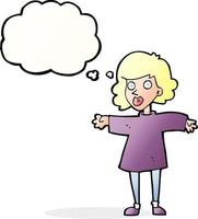 cartoon nervous woman with thought bubble vector