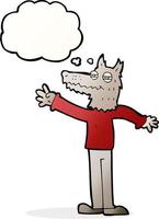 cartoon waving wolf with thought bubble vector