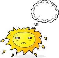 cartoon sad sun with thought bubble vector