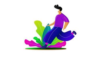 Flat illustration of people running leisurely colorful gradient,cartoon illustration with leaves vector