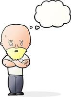 cartoon shocked bald man with beard with thought bubble vector