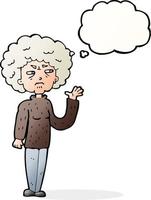 caricatura, molesto, anciana, saludar, con, burbuja del pensamiento vector