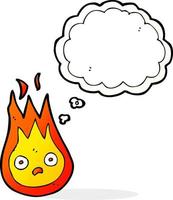 cartoon friendly fireball with thought bubble vector