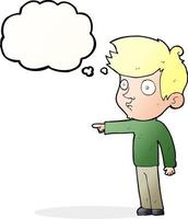 cartoon pointing boy with thought bubble vector