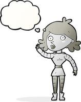 cartoon robot woman waving with thought bubble vector