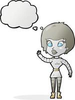 cartoon robot woman waving with thought bubble vector