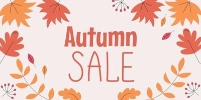Autumn Sale background, banner, poster or flyer design. Vector illustration with bright beautiful leaves frame and text. Template for advertising, web, social and fashion ads