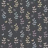 Design of a seamless pattern with pastel minimal thin leaves and berries. Modern wallpaper with a dark background. Vector cute wallpaper.