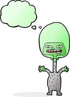 extraterrestre de dibujos animados con burbuja de pensamiento vector