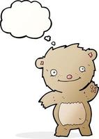 cartoon waving teddy bear with thought bubble vector