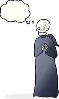 cartoon skeleton in black robe with thought bubble vector