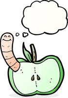 cartoon apple with worm with thought bubble vector