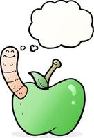 cartoon apple with worm with thought bubble vector