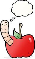 cartoon apple with worm with thought bubble vector