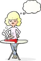 cartoon woman ironing with thought bubble vector