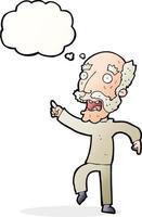 cartoon frightened old man with thought bubble vector