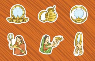 Sticker Set With Karwa Chauth Theme And Concept vector