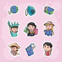 Sticker Set Kawai Traveling Concept vector